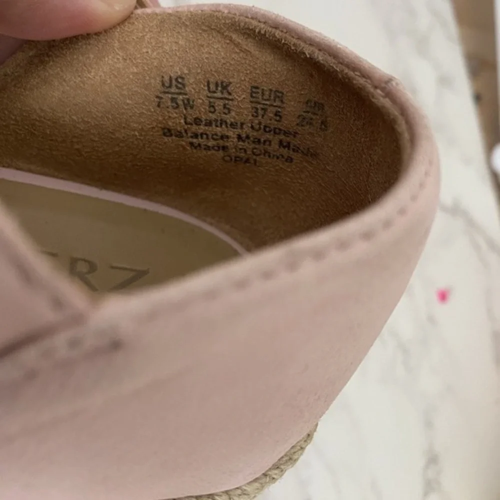 Naturalizer Espadrilles Sandals Women Sz 7.5 Pink Leather Platform Mid Heel‎